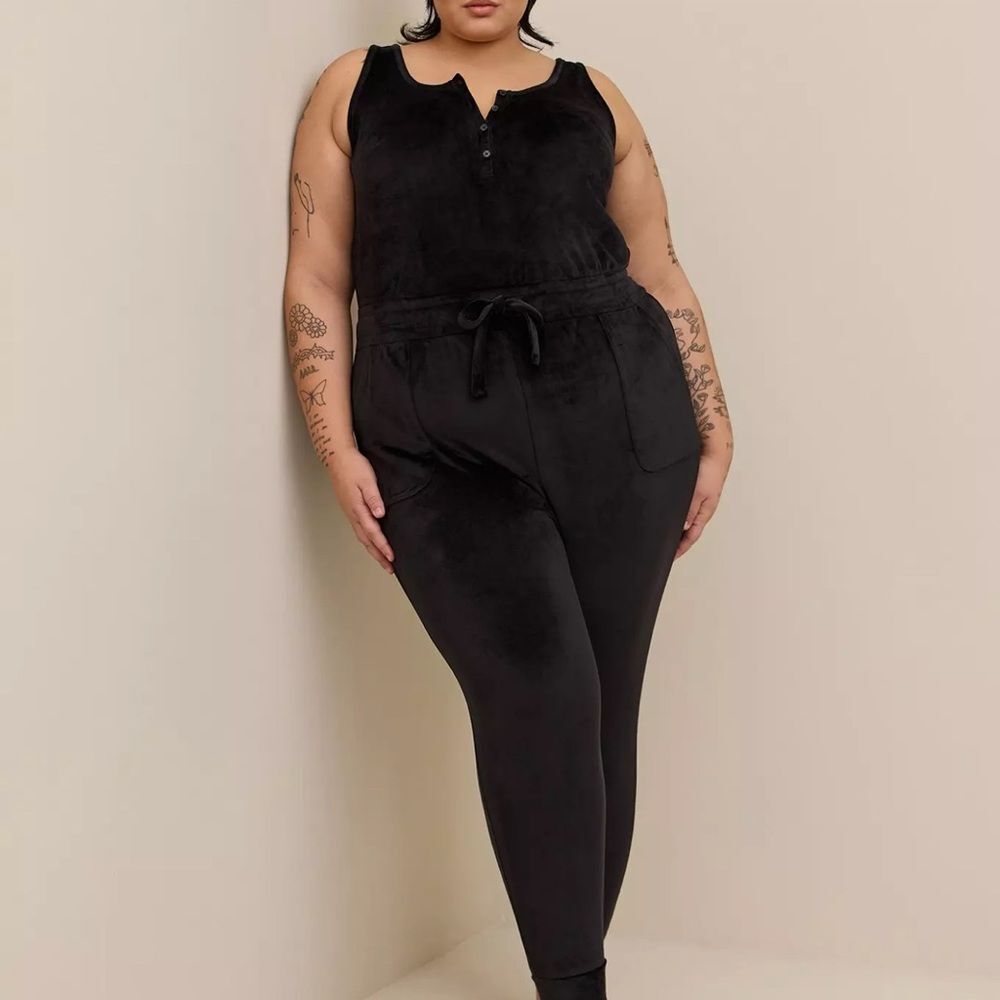 Torrid Black Velour Henley Lounge Jumpsuit 2